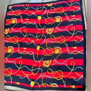 100% Silk Red and Navy Chain Pattern Scarf, 29x32”